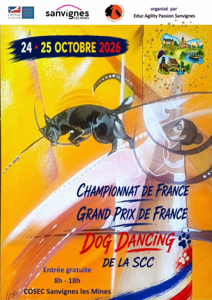 24 et 25 octobre 2026
de 8h à 18h - Championnat de France et Grand prix de France dog dancing / obérythmée  de la SCC
- Entrée gratuite
- COSEC Sanvignes les mines
